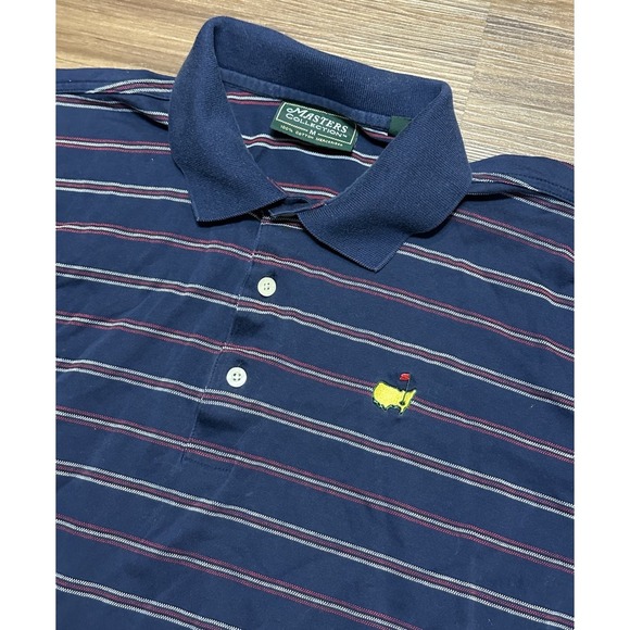 Masters Collection Navy Blue Striped Polo Golf Shirt 100% Cotton Men's Sz M - Picture 1 of 10